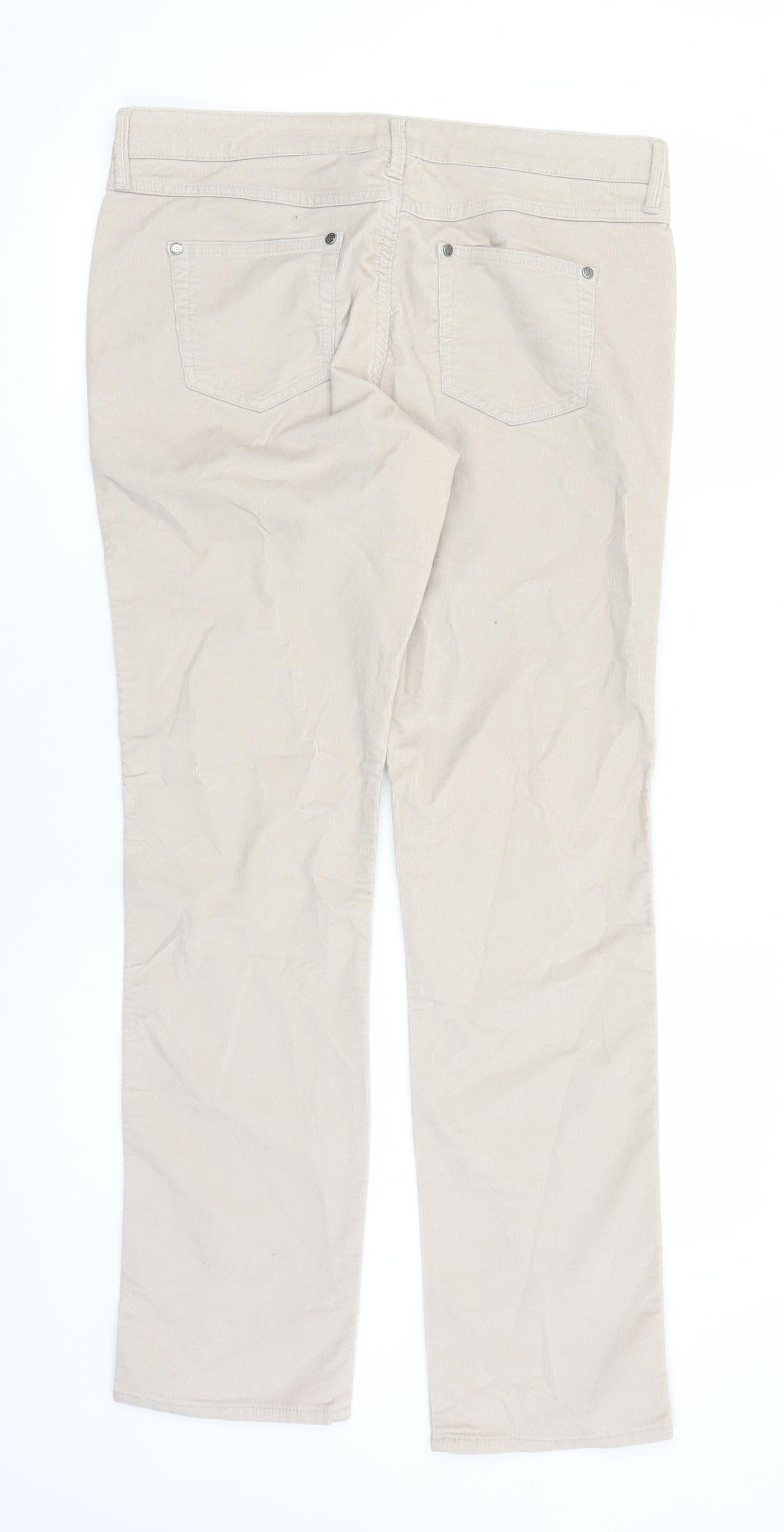 White Stuff Womens Beige Cotton Trousers Size 12 L31 in Regular Zip - Pockets
