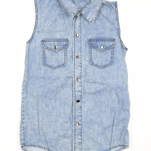 Silence + Noise Womens Blue 100% Cotton Basic Blouse Size XS Collared