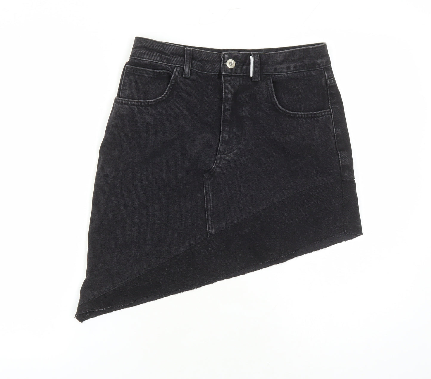 COLLUSION Womens Black Cotton A-Line Skirt Size 10 Zip - Asymmetrical