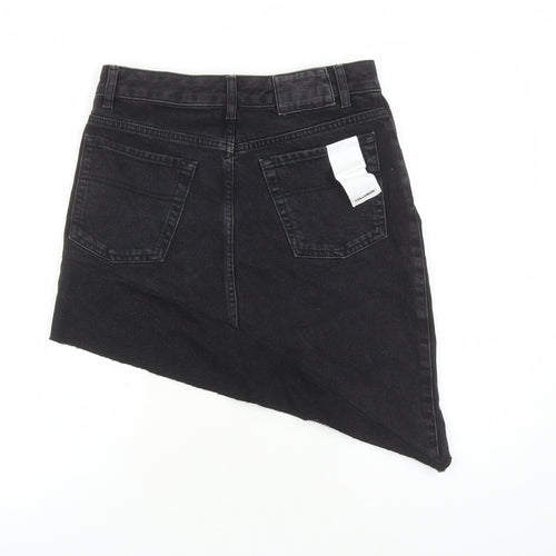 COLLUSION Womens Black Cotton A-Line Skirt Size 10 Zip - Asymmetrical