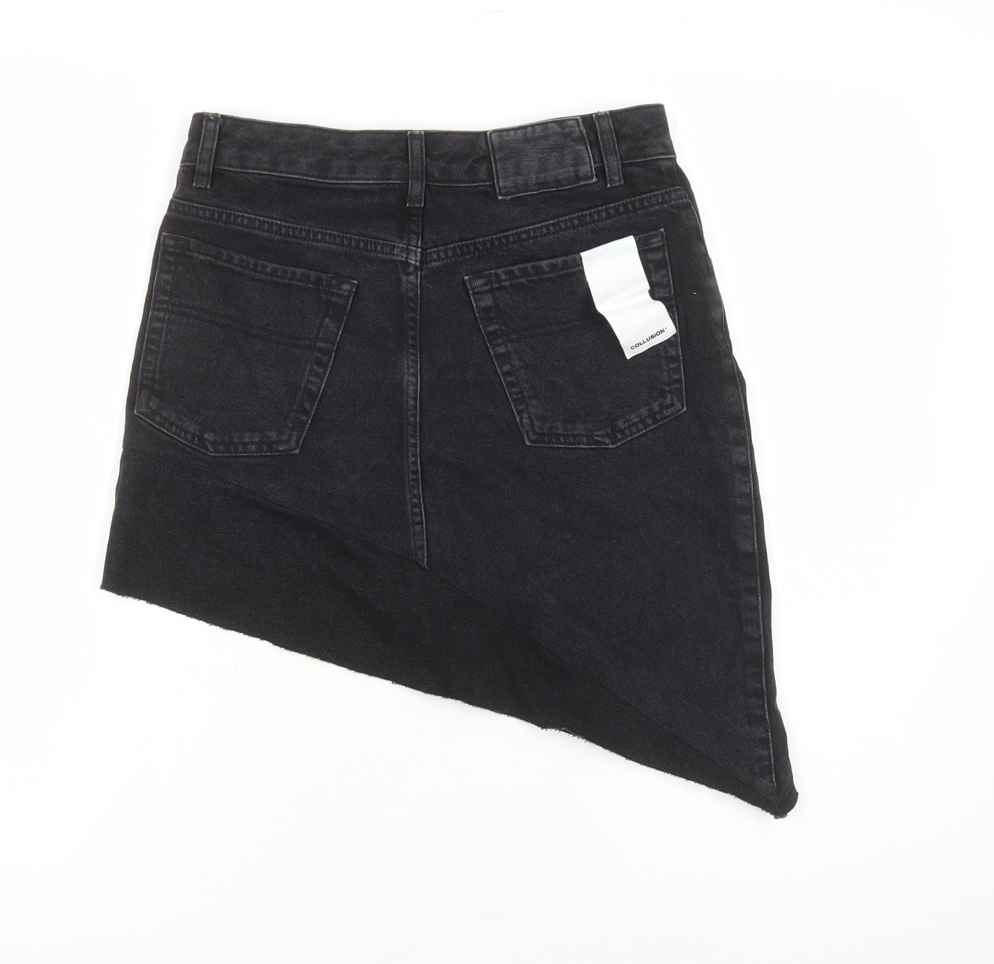 COLLUSION Womens Black Cotton A-Line Skirt Size 10 Zip - Asymmetrical