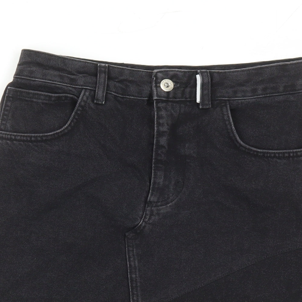 COLLUSION Womens Black Cotton A-Line Skirt Size 10 Zip - Asymmetrical