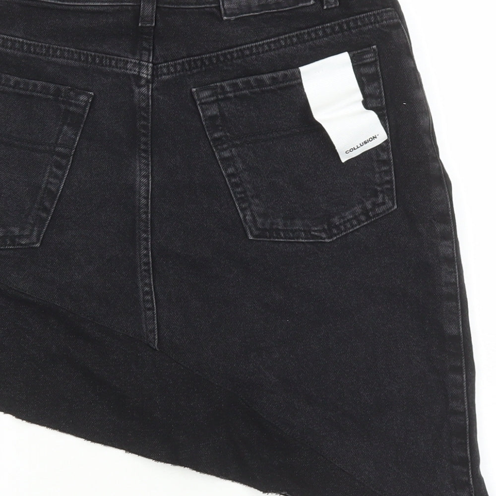 COLLUSION Womens Black Cotton A-Line Skirt Size 10 Zip - Asymmetrical