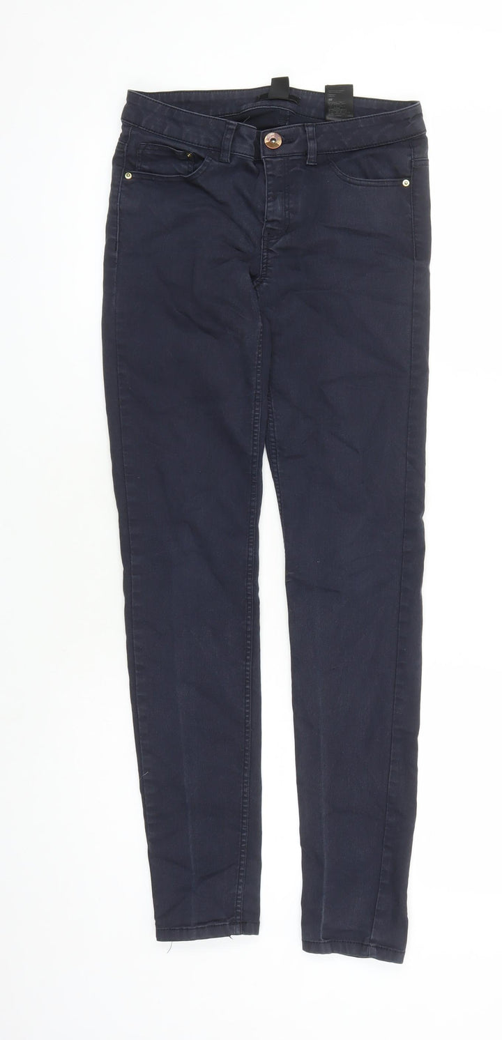 H&M Womens Blue Cotton Skinny Jeans Size 8 L28 in Regular Zip - Pockets
