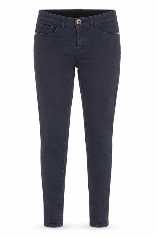 Front view of H&M women’s blue cotton skinny jeans, size UK 8, 28-inch leg regular zip - pockets