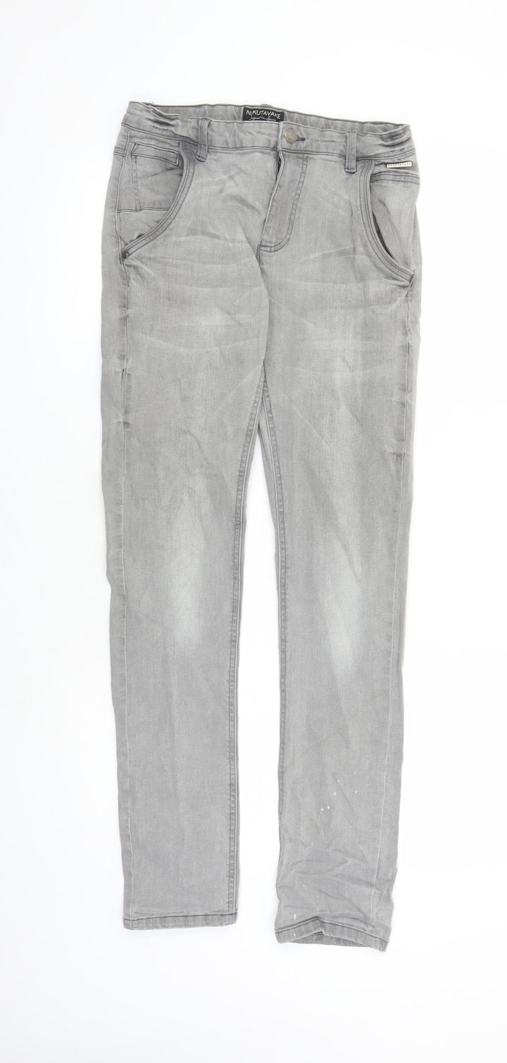 Nukutavake Womens Grey Polyester Straight Jeans Size 16 L31 in Regular Zip - po