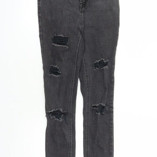 New Look Girls Black Cotton Skinny Jeans Size 14 Years L28 in Regular Zip - Distressed Look Pockets