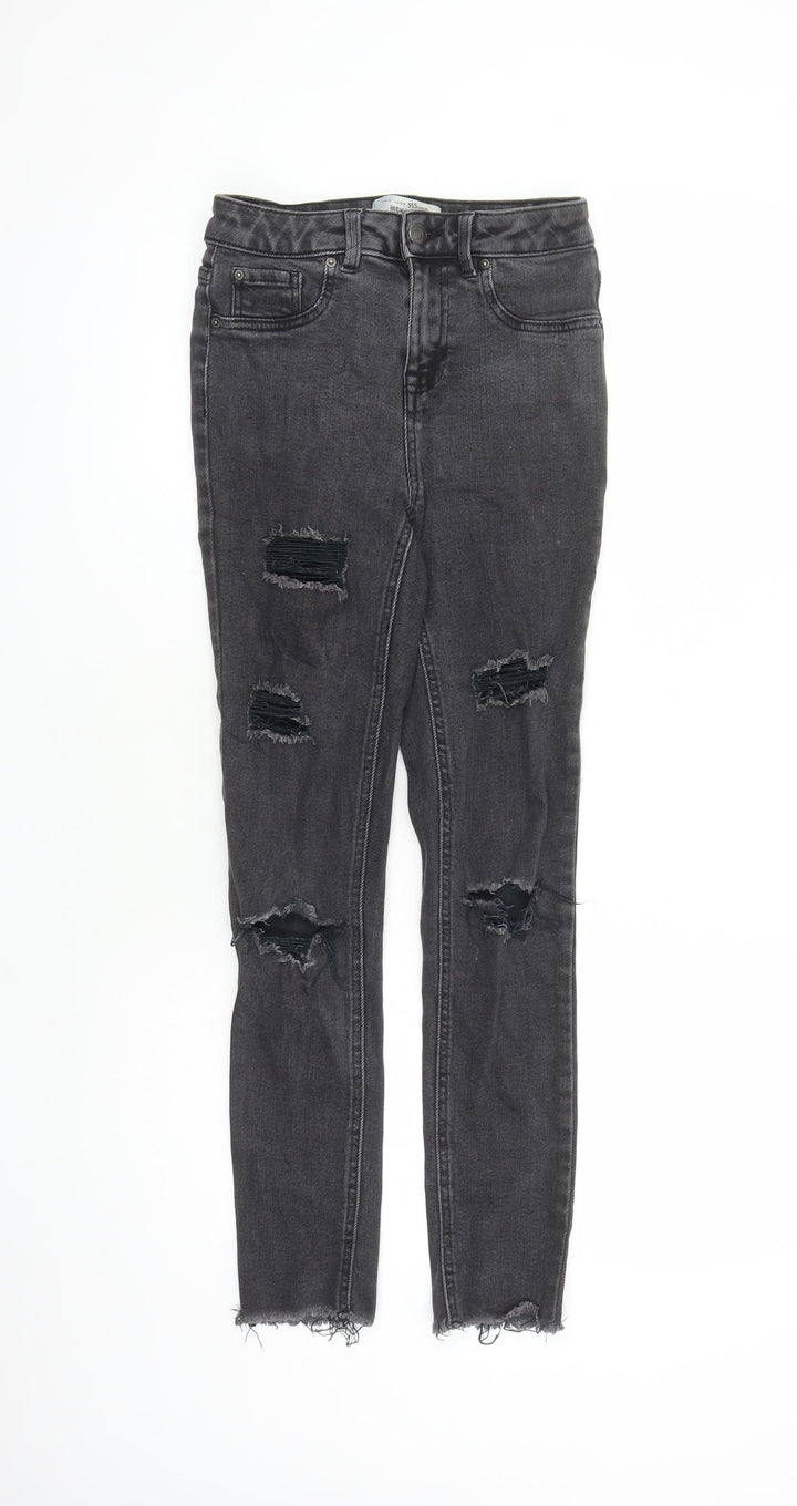 New Look Girls Black Cotton Skinny Jeans Size 14 Years L28 in Regular Zip - Distressed Look Pockets