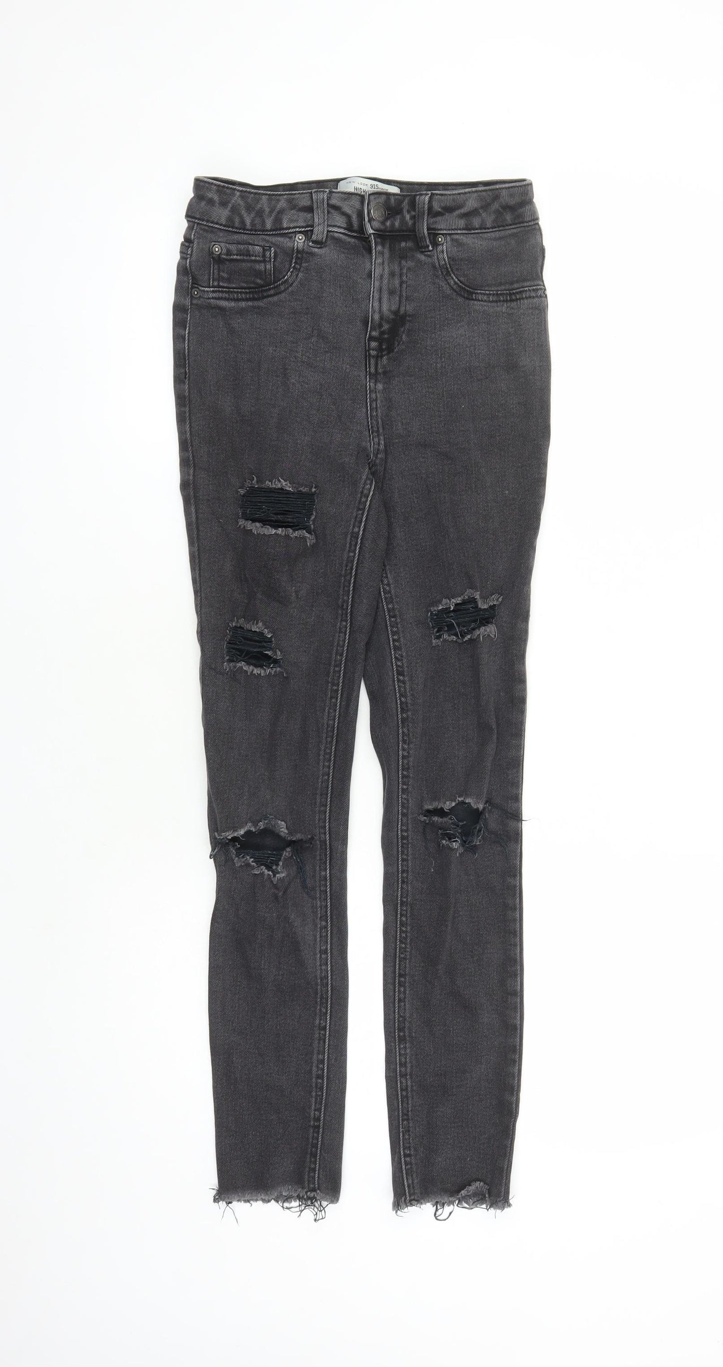 New Look Girls Black Cotton Skinny Jeans Size 14 Years L28 in Regular Zip - Distressed Look Pockets