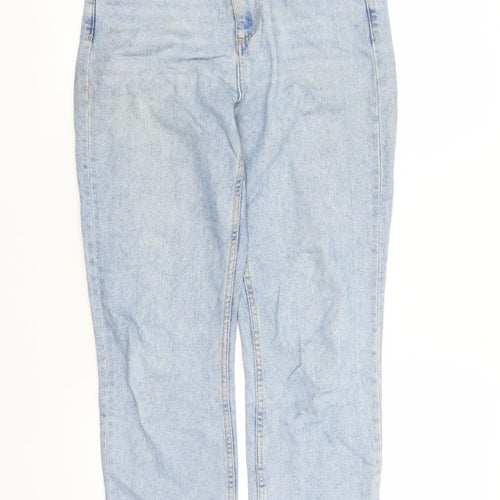 Topshop Womens Blue Cotton Straight Jeans Size 30 in L27 in Regular Zip - Pockets Raw Hems