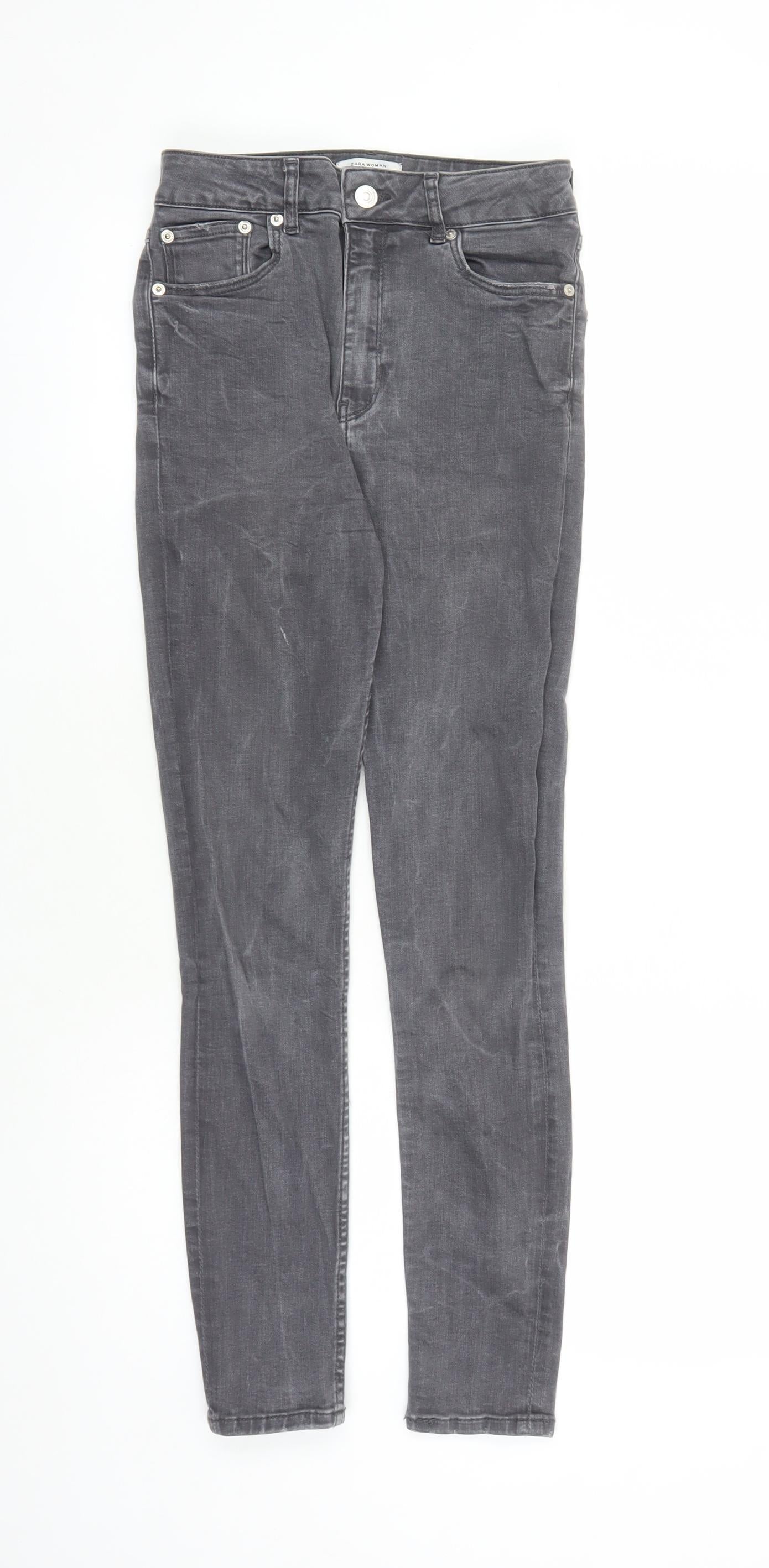 Zara Womens Grey Cotton Skinny Jeans Size 8 L27 in Regular Zip - Pockets