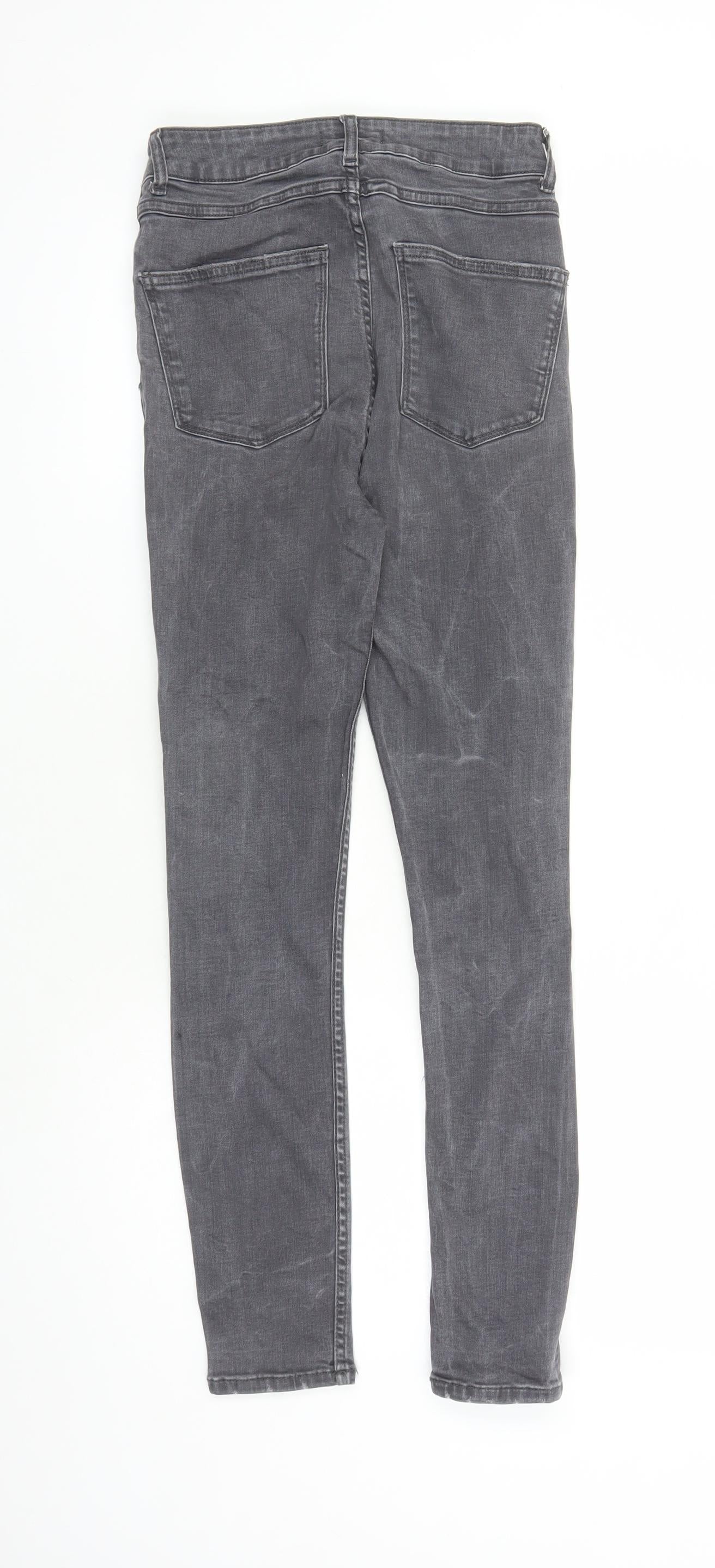 Zara Womens Grey Cotton Skinny Jeans Size 8 L27 in Regular Zip - Pockets