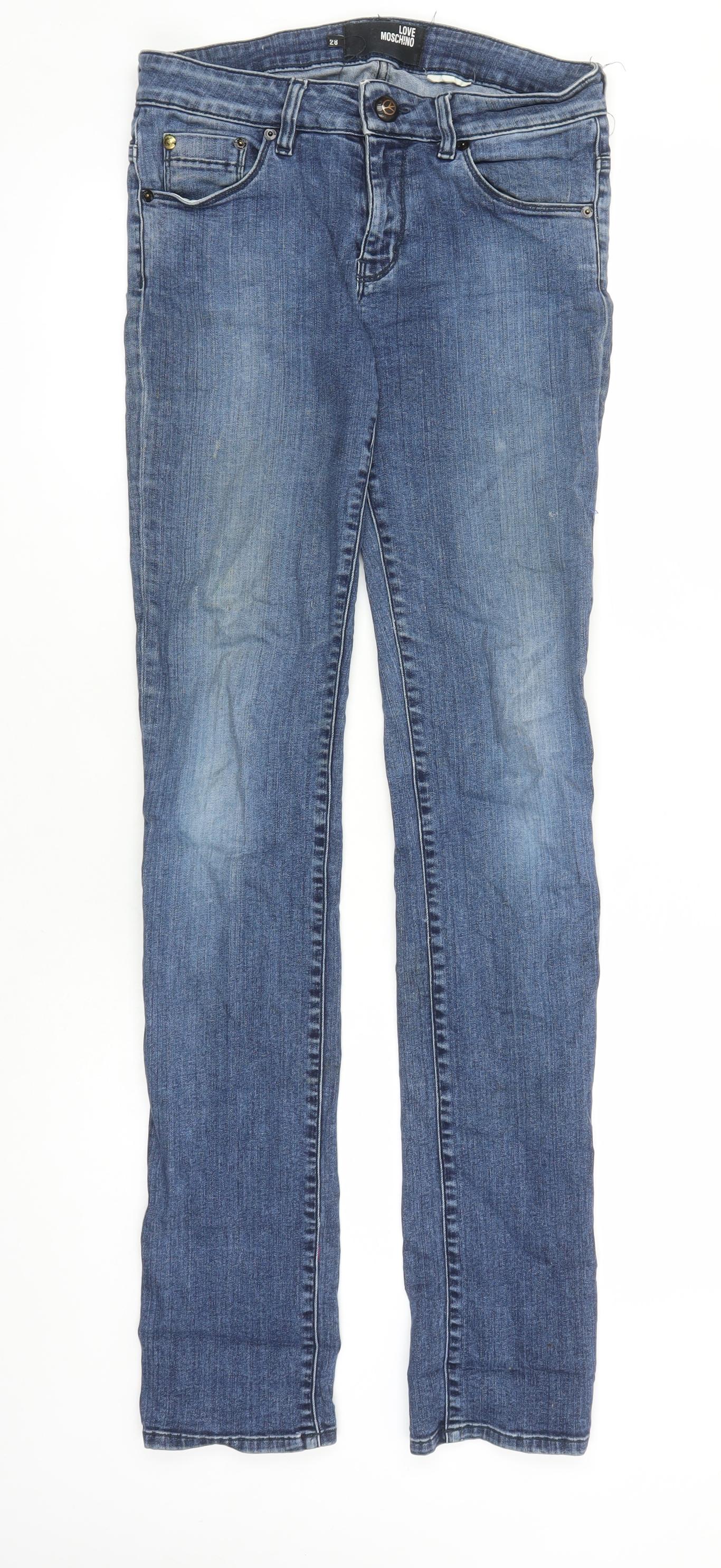 Moschino Womens Blue Polyester Straight Jeans Size 28 in L31 in Regular Zip - Skull Detail