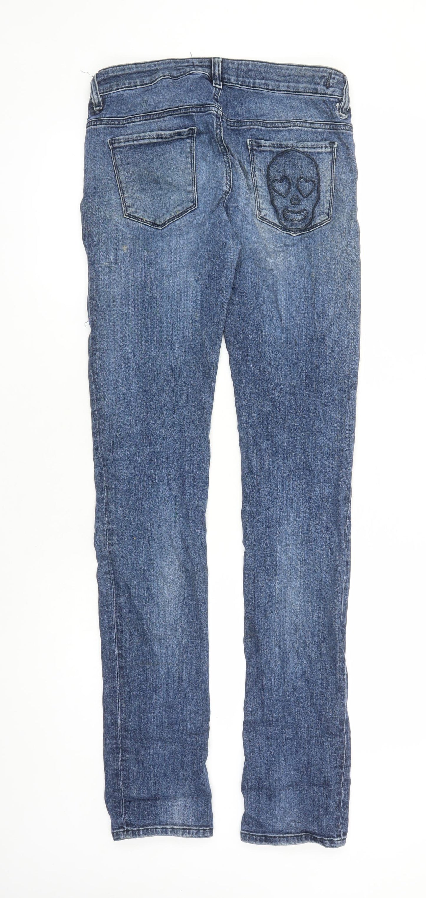 Moschino Womens Blue Polyester Straight Jeans Size 28 in L31 in Regular Zip - Skull Detail