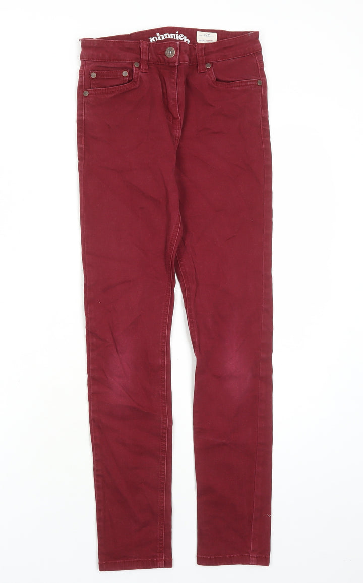 Johnnie B Girls Red Cotton Straight Jeans Size 12 Years L25 in Regular Zip - Pockets
