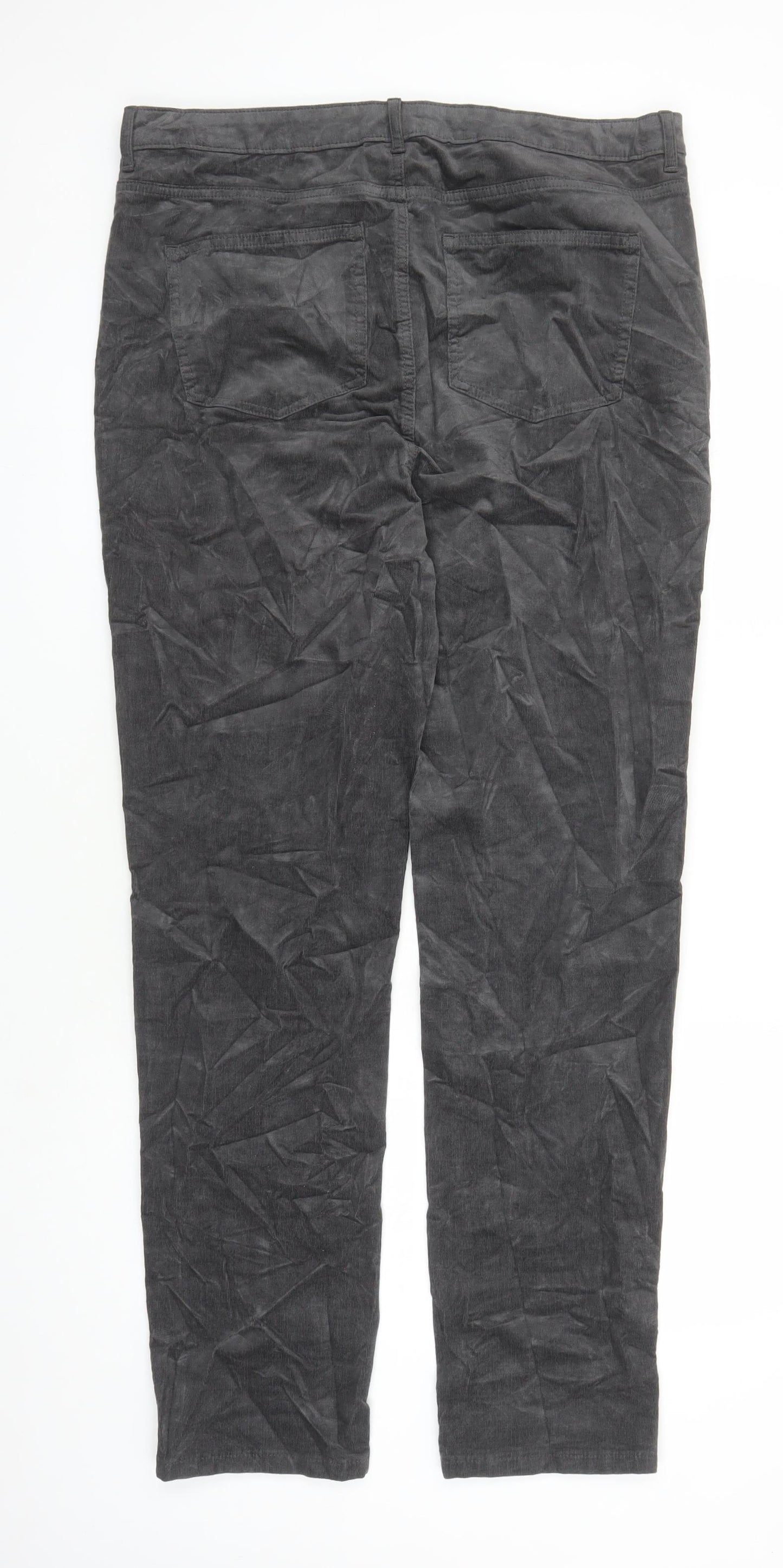 marks and Womens Grey Cotton Trousers Size 18 L31 in Regular Zip - Pockets