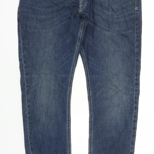 Marks and Spencer Mens Blue Polyester Straight Jeans Size 40 in L31 in Slim Zip - Pockets
