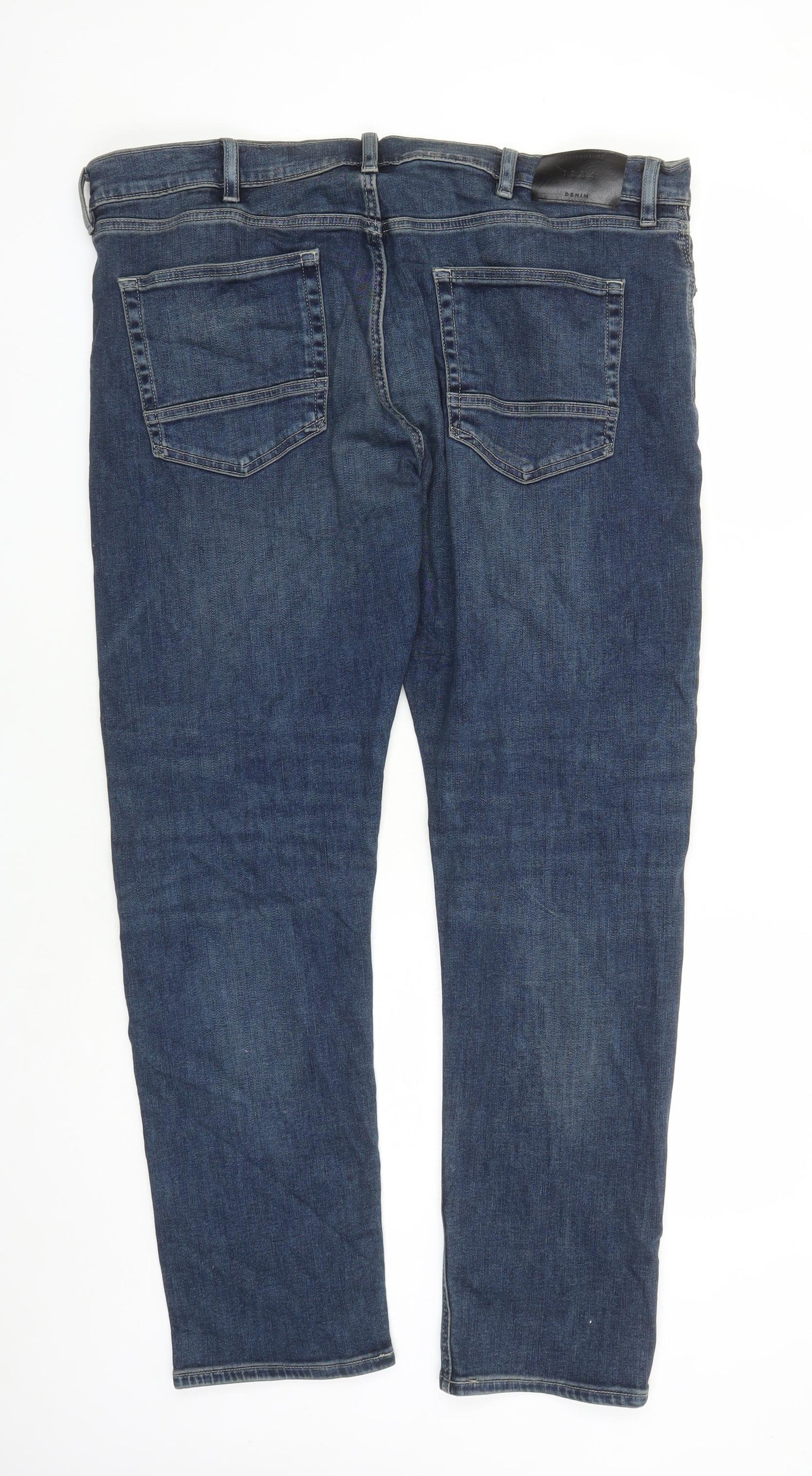 Marks and Spencer Mens Blue Polyester Straight Jeans Size 40 in L31 in Slim Zip - Pockets