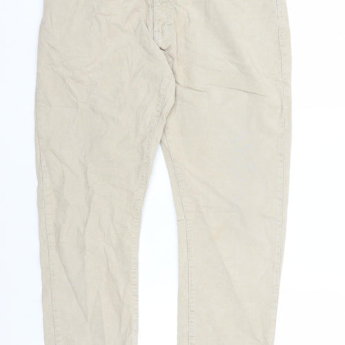 Marks and Spencer Mens Beige Cotton Trousers Size 34 in L31 in Slim Zip - Pockets