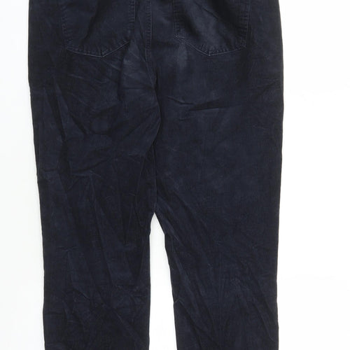 Marks and Spencer Womens Blue Cotton Trousers Size 14 L30 in Regular Zip - Pockets