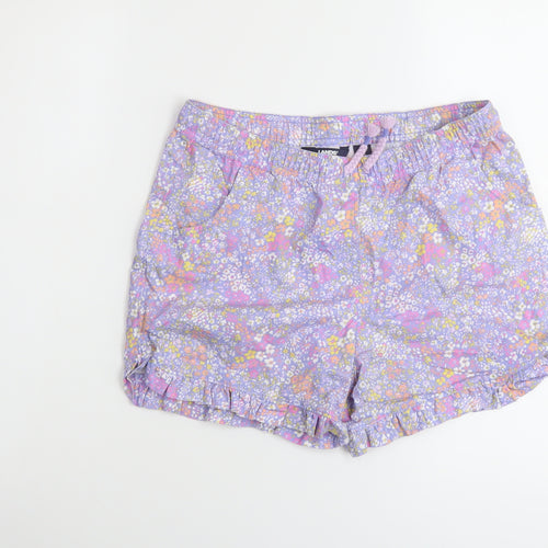 Land's End Girls Purple Floral Cotton Sweat Shorts Size 14-15 Years Regular Drawstring