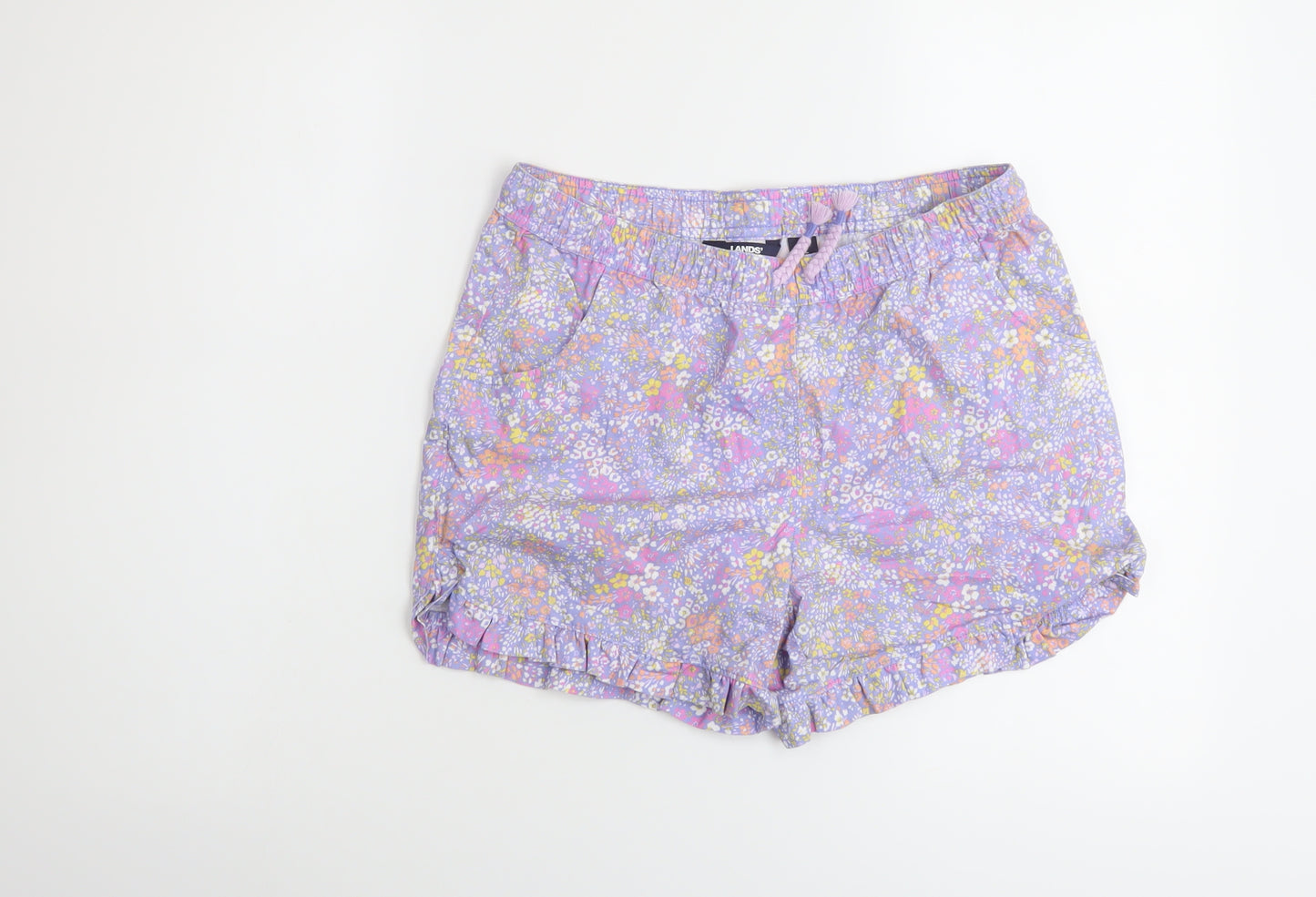 Land's End Girls Purple Floral Cotton Sweat Shorts Size 14-15 Years Regular Drawstring