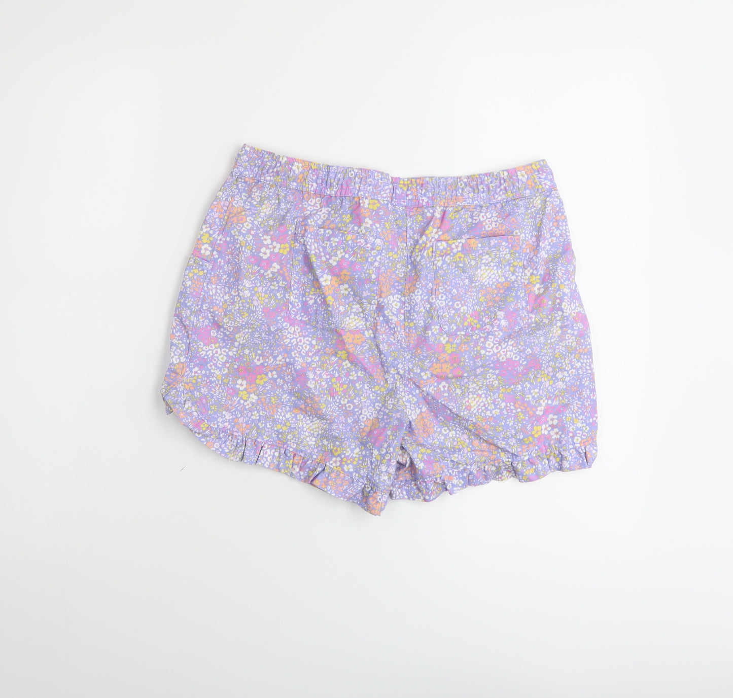 Land's End Girls Purple Floral Cotton Sweat Shorts Size 14-15 Years Regular Drawstring