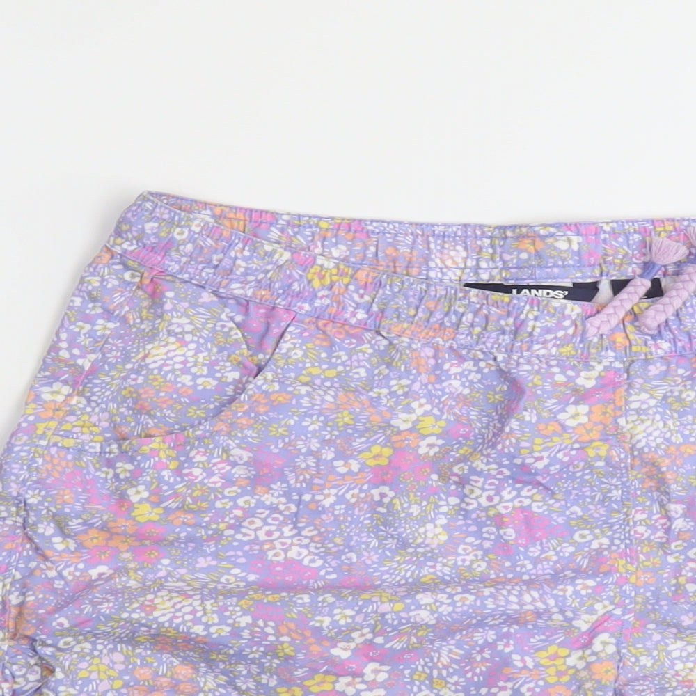Land's End Girls Purple Floral Cotton Sweat Shorts Size 14-15 Years Regular Drawstring