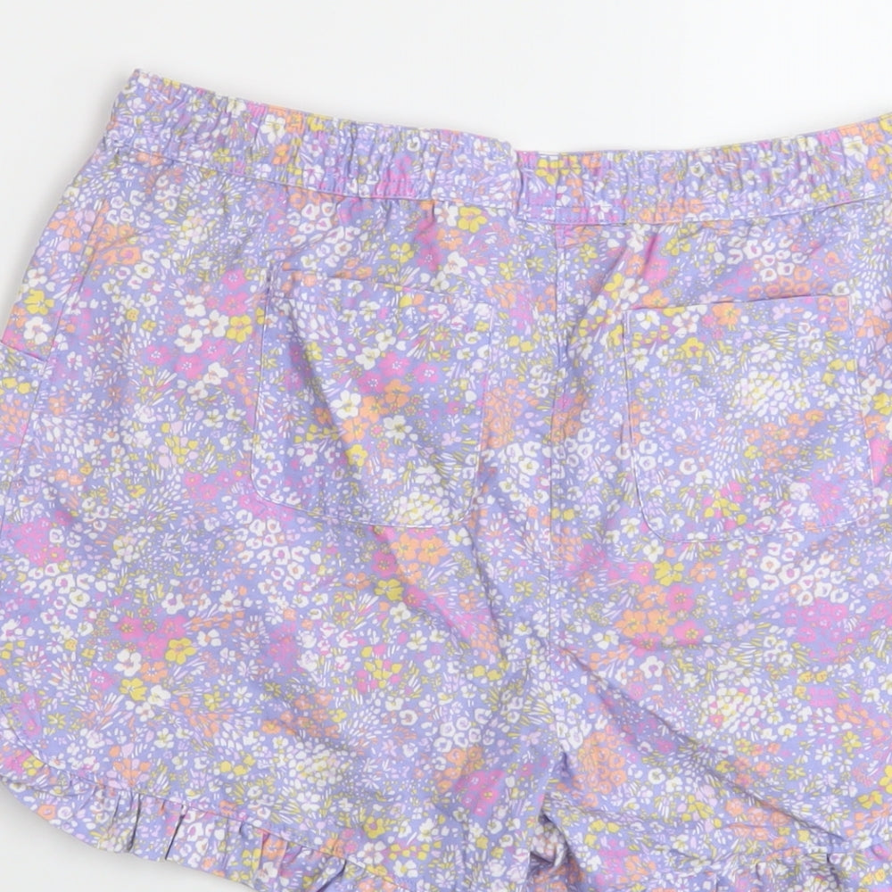 Land's End Girls Purple Floral Cotton Sweat Shorts Size 14-15 Years Regular Drawstring