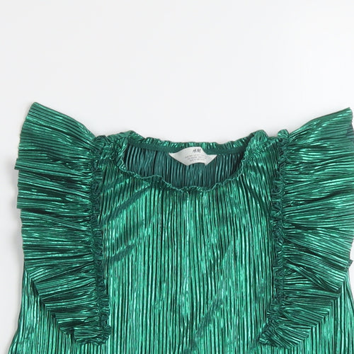 H&M Girls Green Polyester Basic T-Shirt Size 3-4 Years Round Neck Pullover