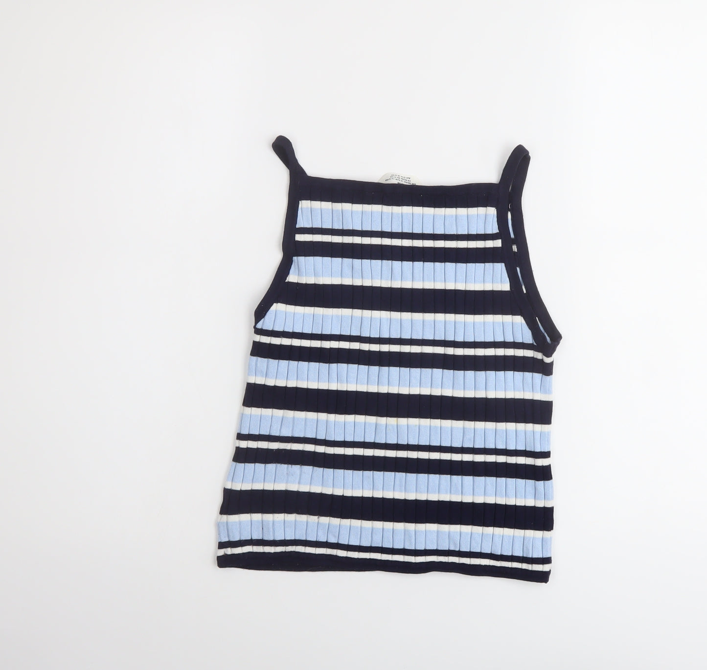H&M Girls Blue Striped Viscose Basic T-Shirt Size 12-13 Years Square Neck Pullover