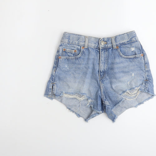 Zara Girls Blue Cotton Hot Pants Shorts Size 10 Years Regular Zip