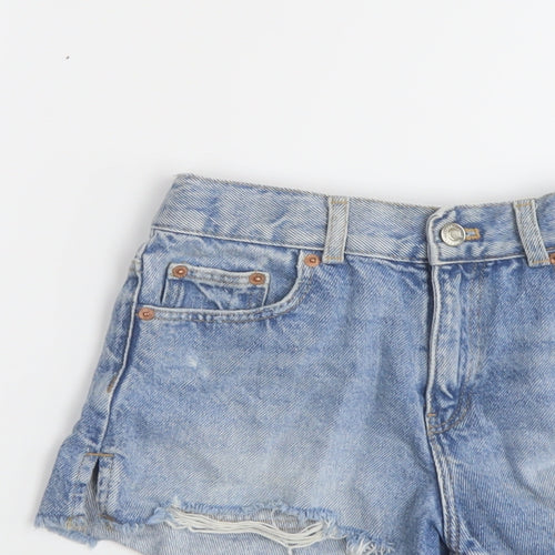 Zara Girls Blue Cotton Hot Pants Shorts Size 10 Years Regular Zip