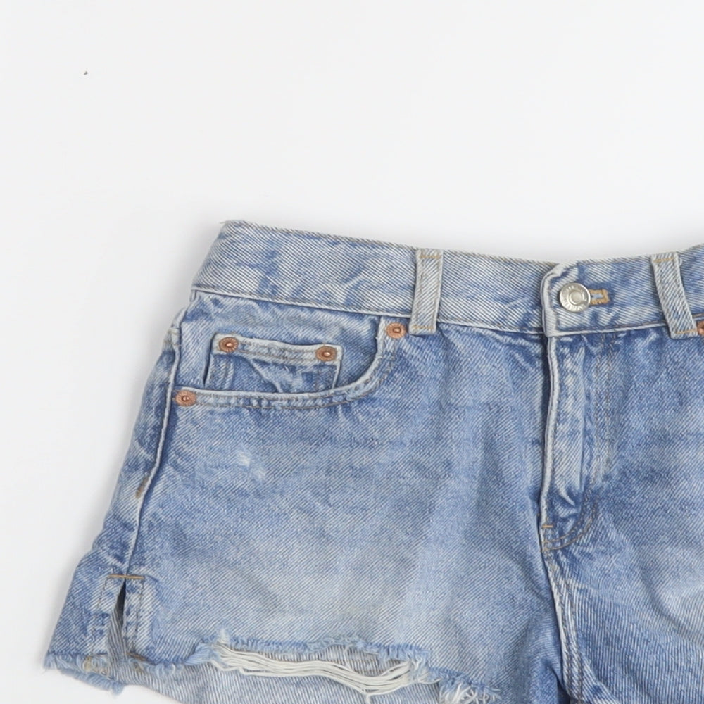 Zara Girls Blue Cotton Hot Pants Shorts Size 10 Years Regular Zip