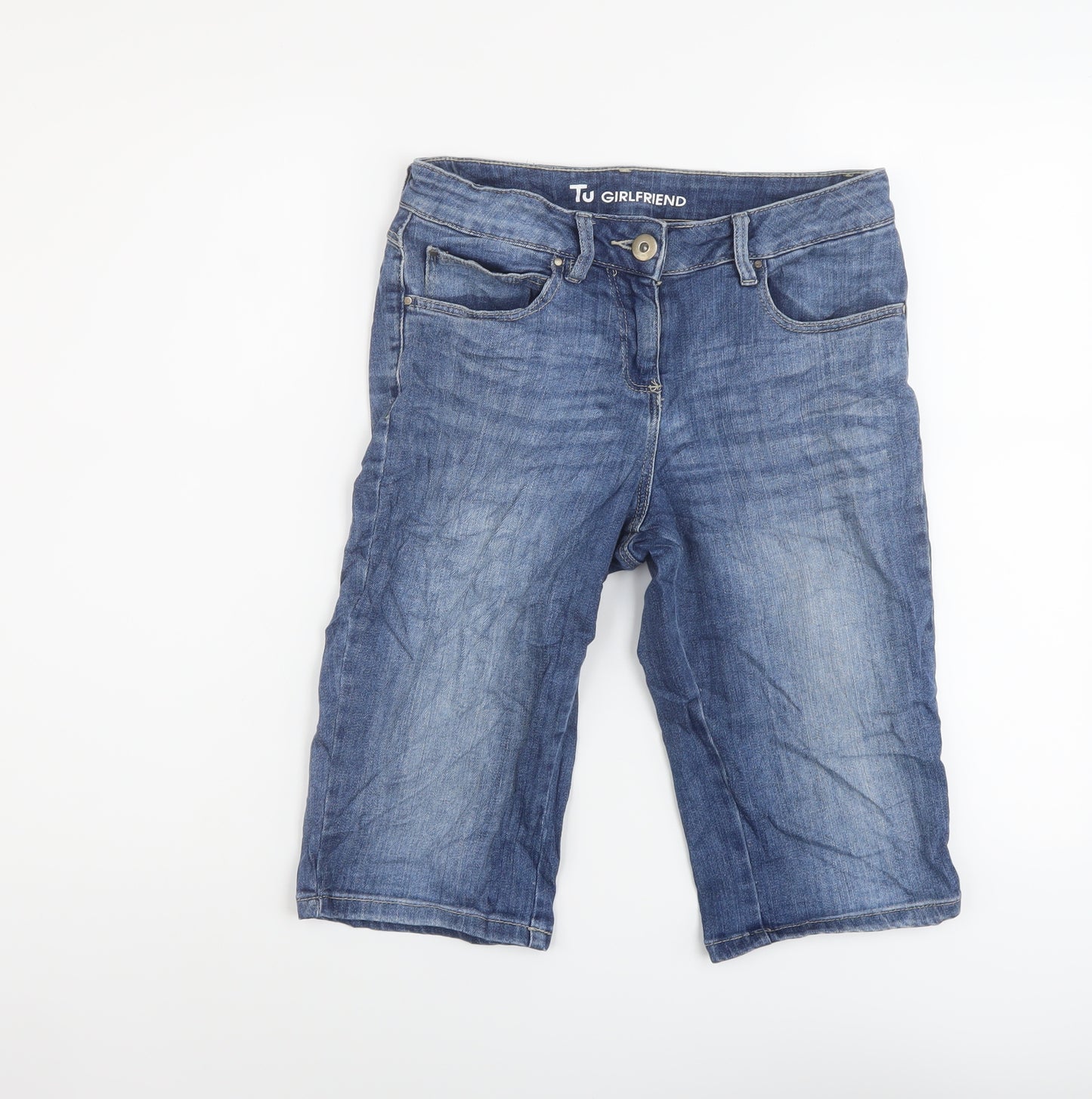 TU Womens Blue Cotton Bermuda Shorts Size 8 L14 in Regular Button