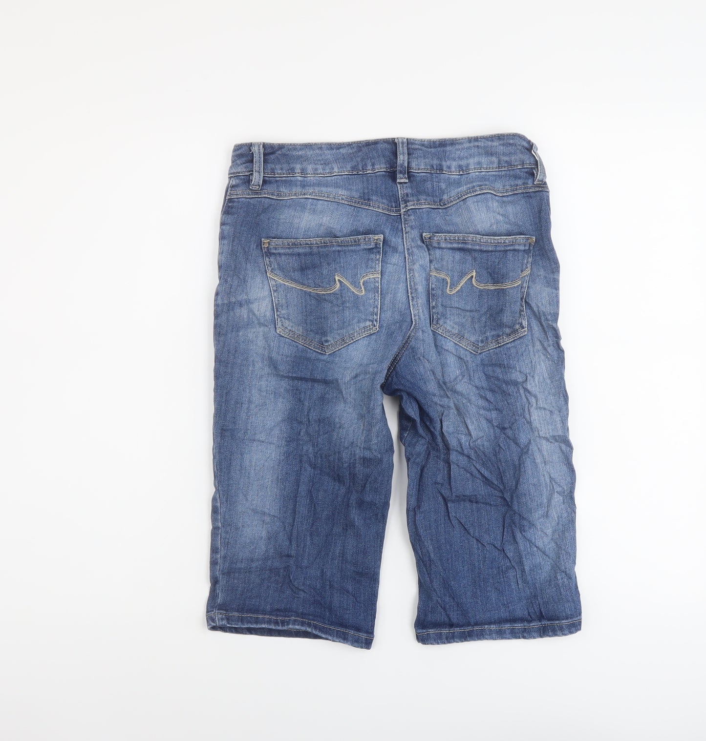 TU Womens Blue Cotton Bermuda Shorts Size 8 L14 in Regular Button