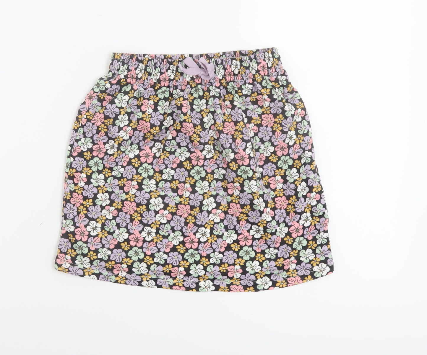 H&M Girls Multicoloured Floral Cotton A-Line Skirt Size 4-5 Years Regular Drawstring