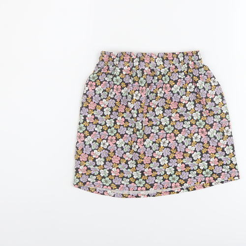 H&M Girls Multicoloured Floral Cotton A-Line Skirt Size 4-5 Years Regular Drawstring