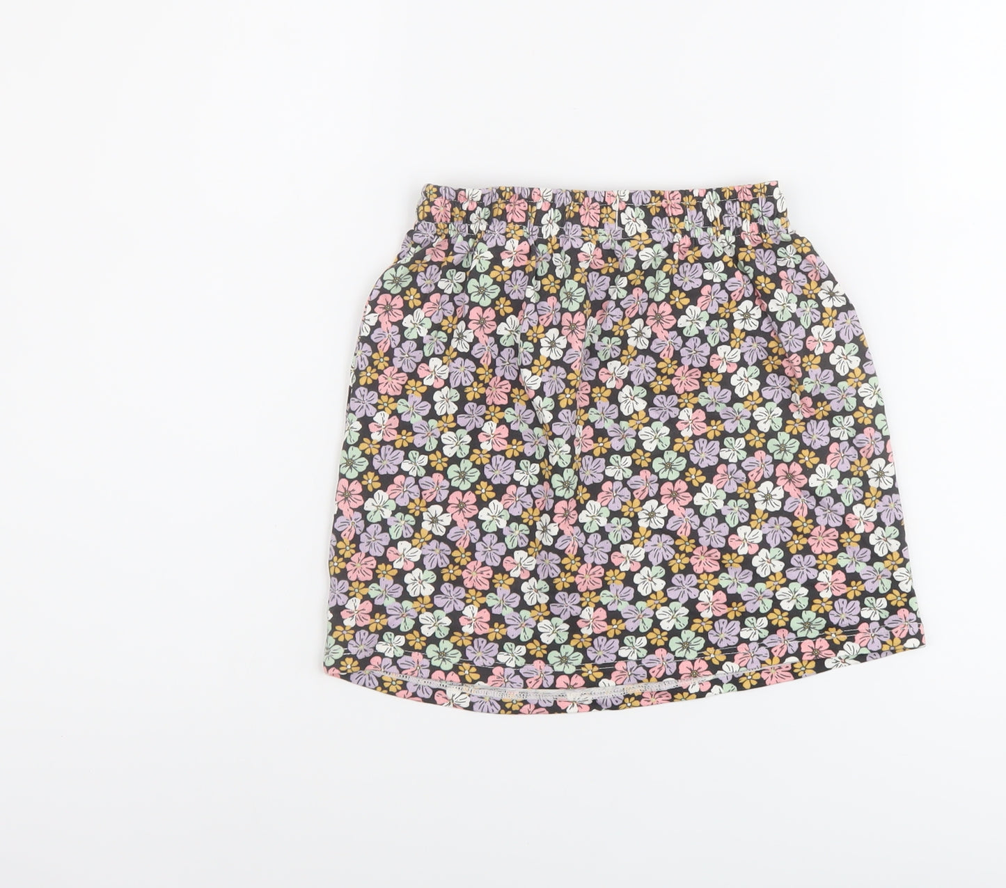 H&M Girls Multicoloured Floral Cotton A-Line Skirt Size 4-5 Years Regular Drawstring