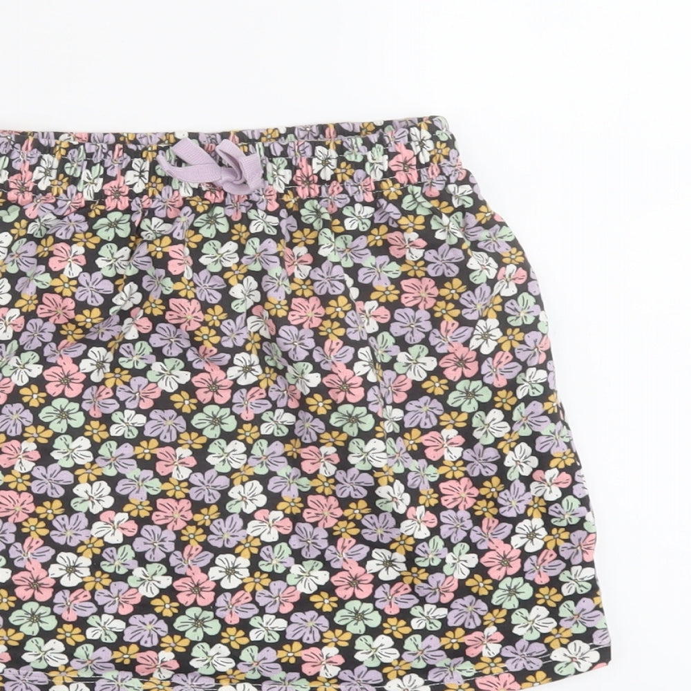 H&M Girls Multicoloured Floral Cotton A-Line Skirt Size 4-5 Years Regular Drawstring