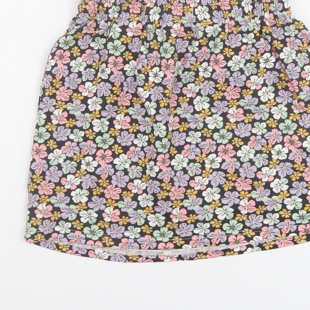 H&M Girls Multicoloured Floral Cotton A-Line Skirt Size 4-5 Years Regular Drawstring