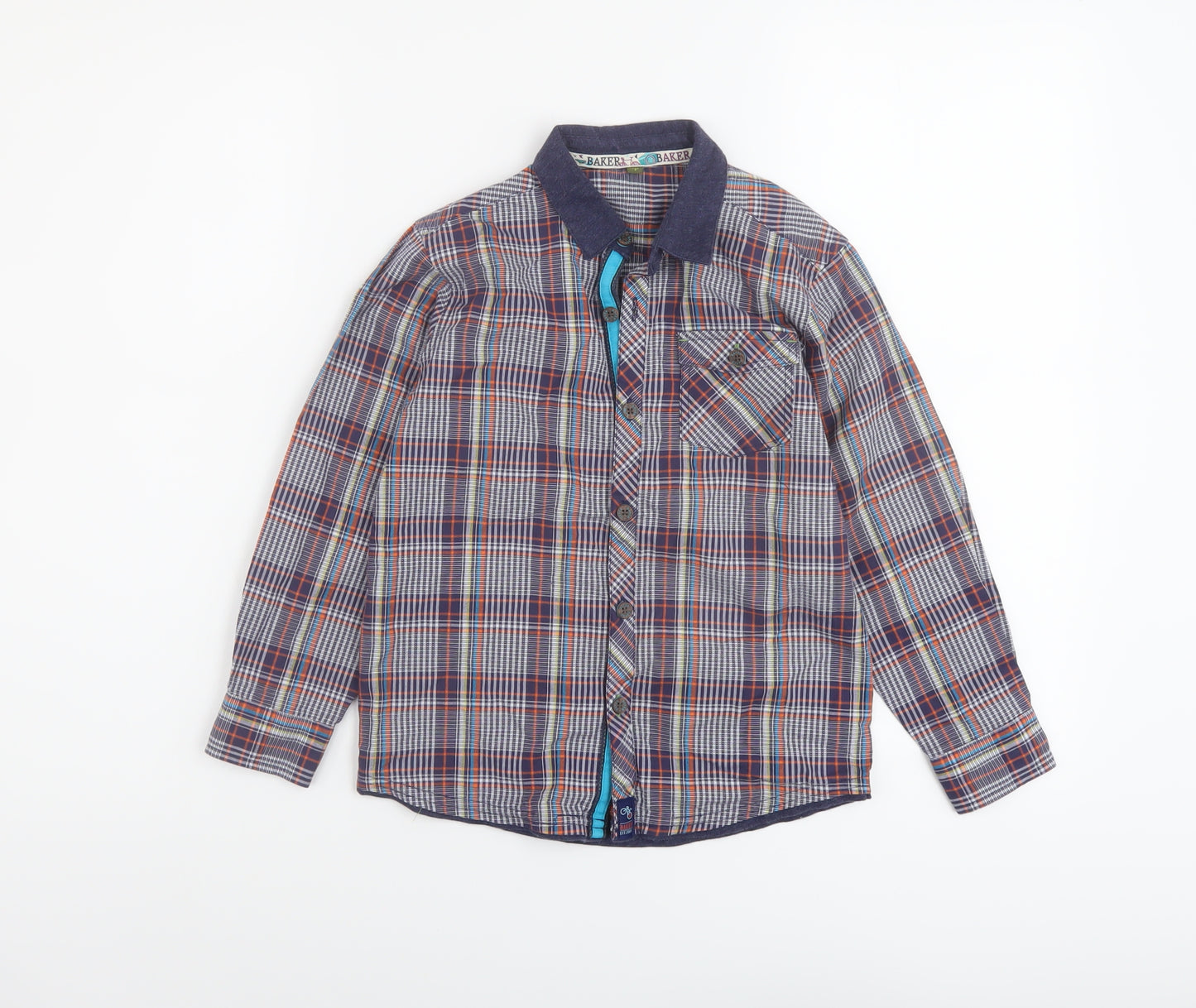 Debenhams Boys Multicoloured Plaid Cotton Basic Button-Up Size 7 Years Collared Drawstring