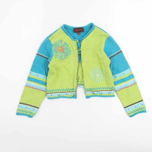 Catimini Girls Multicoloured Round Neck Geometric Cotton Cardigan Jumper Size 6 Years Button