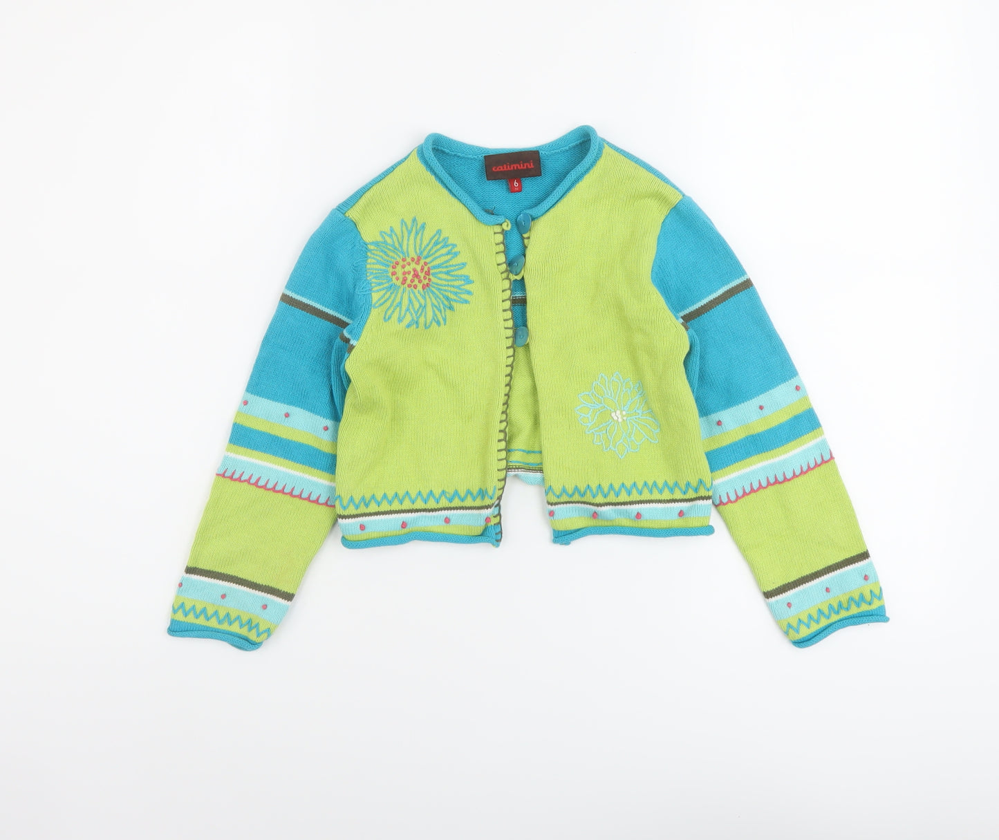 Catimini Girls Multicoloured Round Neck Geometric Cotton Cardigan Jumper Size 6 Years Button