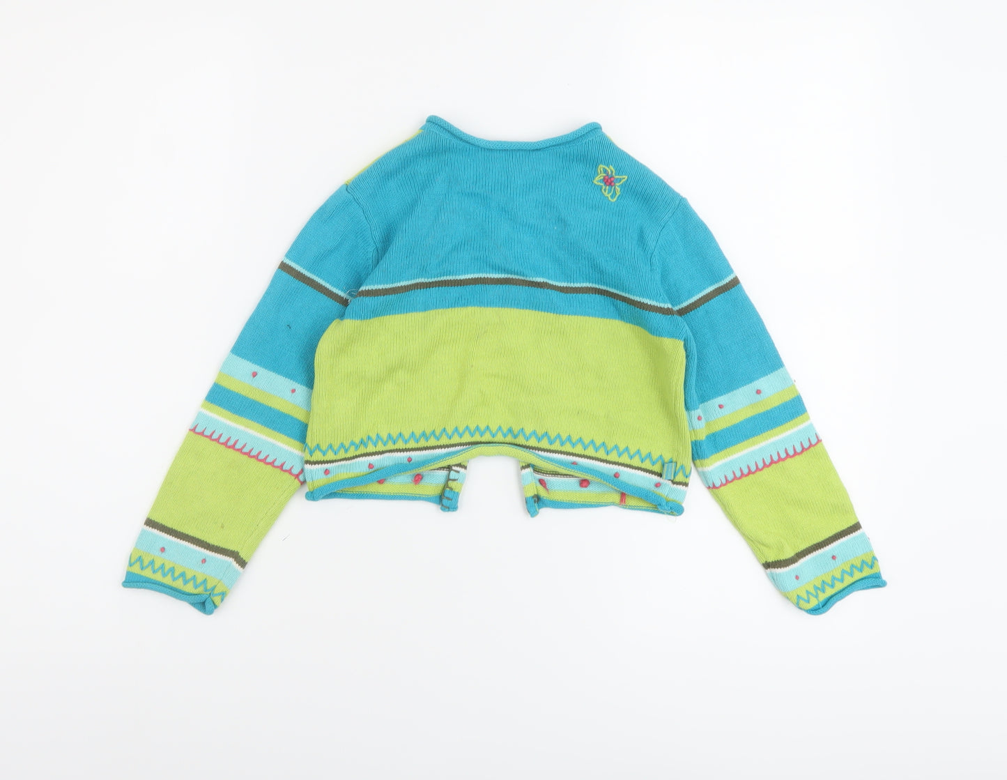 Catimini Girls Multicoloured Round Neck Geometric Cotton Cardigan Jumper Size 6 Years Button