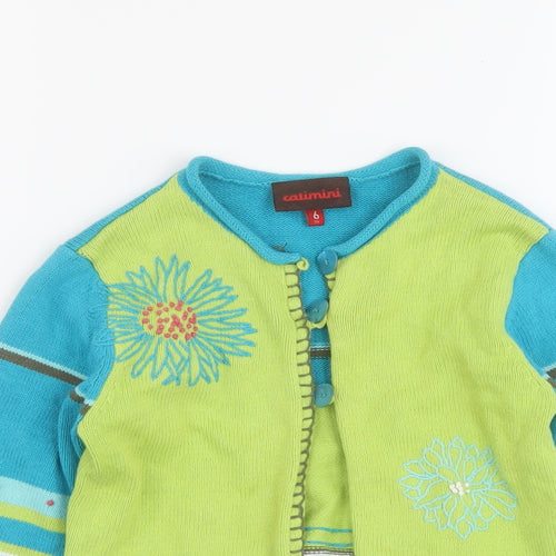 Catimini Girls Multicoloured Round Neck Geometric Cotton Cardigan Jumper Size 6 Years Button