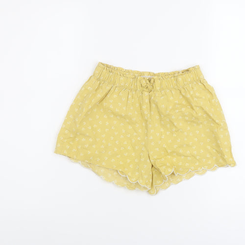 H&M Girls Yellow Floral Cotton Sweat Shorts Size 8-9 Years Regular Drawstring