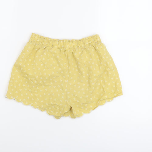 H&M Girls Yellow Floral Cotton Sweat Shorts Size 8-9 Years Regular Drawstring