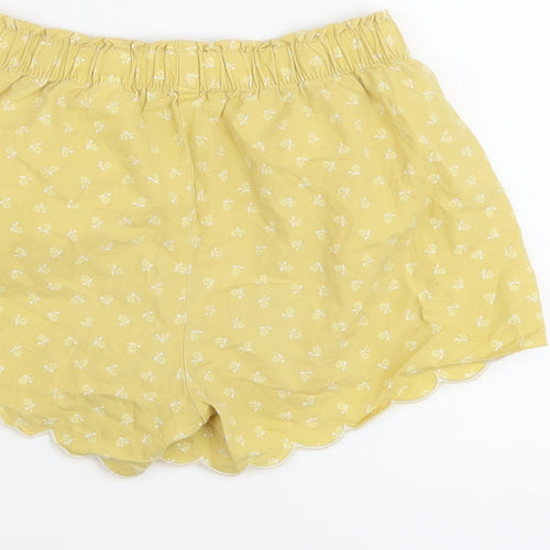 H&M Girls Yellow Floral Cotton Sweat Shorts Size 8-9 Years Regular Drawstring