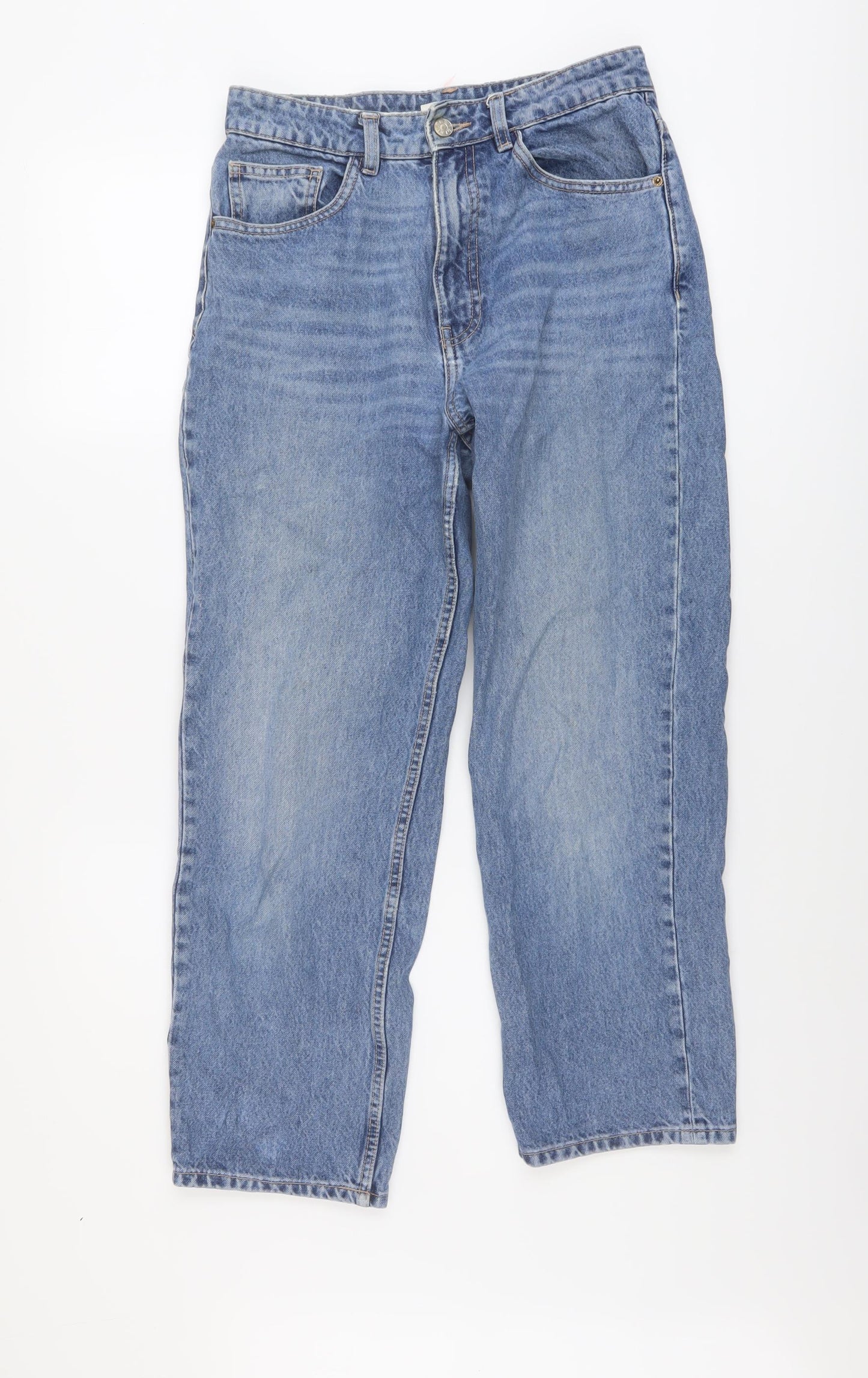 Zara Womens Blue Cotton Straight Jeans Size 8 L25 in Regular Button